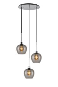 DK1278  Lori 40cm Round Pendant, 3 Light Adjustable E27, Polished Chrome/Smoke Wine Shades